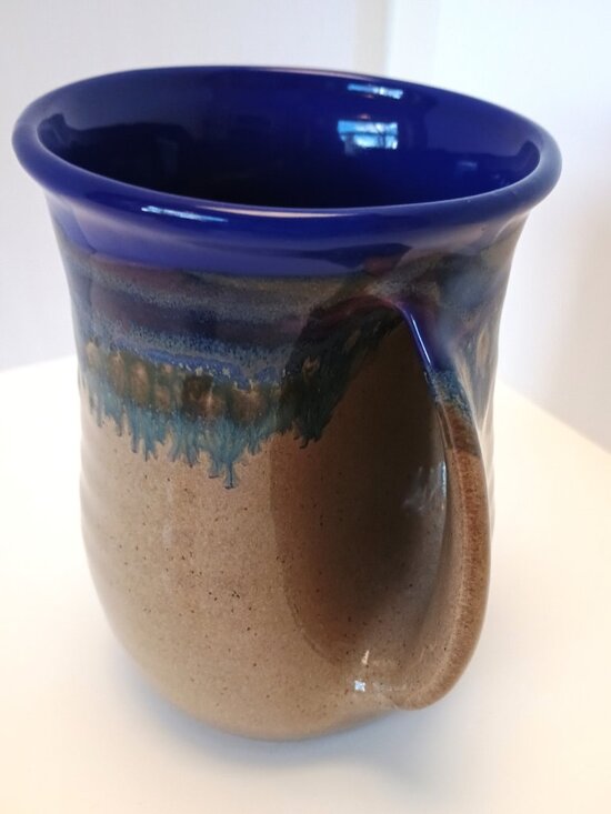 Neher / Clay in Motion Other - Right Hand Warmer Coffee Mug, Signed: Neher 2021, Art Pottery, Cobalt Drip Glaze